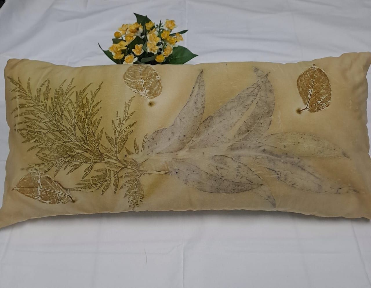 Earthy Elegance: Eco-Printed Pillow Cover with Leaf Design